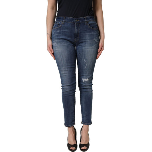 Dolce & Gabbana Blue Tattered Skinny Mid Waist Denim Jeans