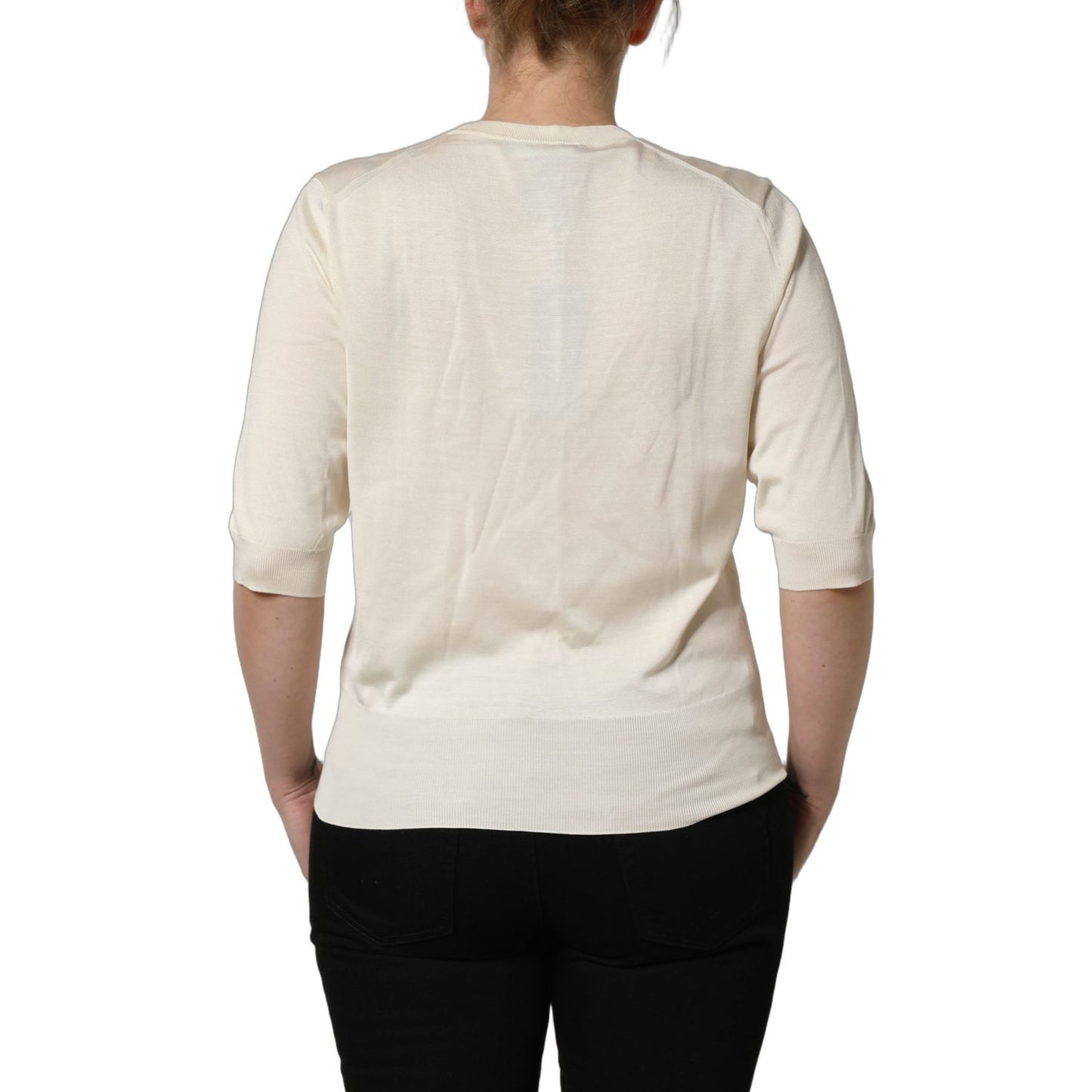 Dolce & Gabbana Off White 3/4 Sleeves Crewneck Pullover Sweater