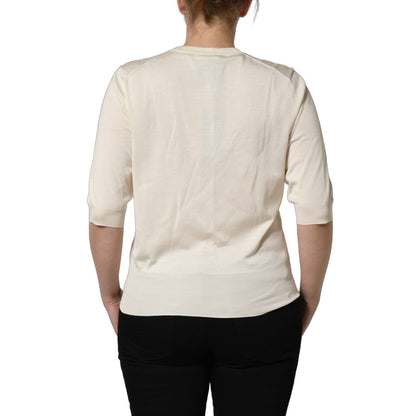 Dolce & Gabbana Off White 3/4 Sleeves Crewneck Pullover Sweater