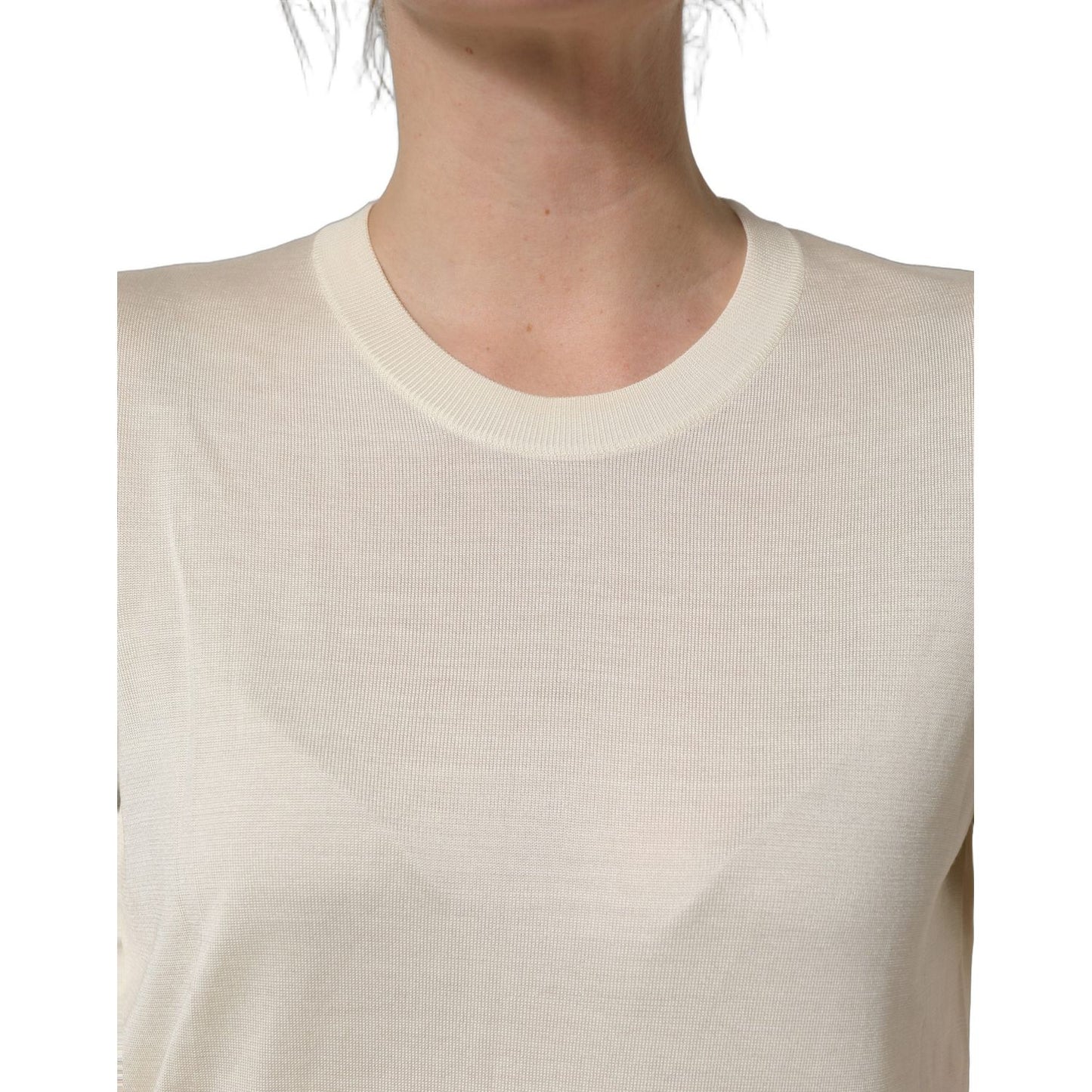 Dolce & Gabbana Off White 3/4 Sleeves Crewneck Pullover Sweater