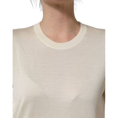 Dolce & Gabbana Off White 3/4 Sleeves Crewneck Pullover Sweater