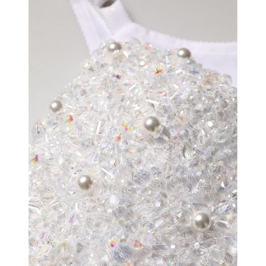Dolce & Gabbana White Pearls Beaded Corset Bustier Crop Top