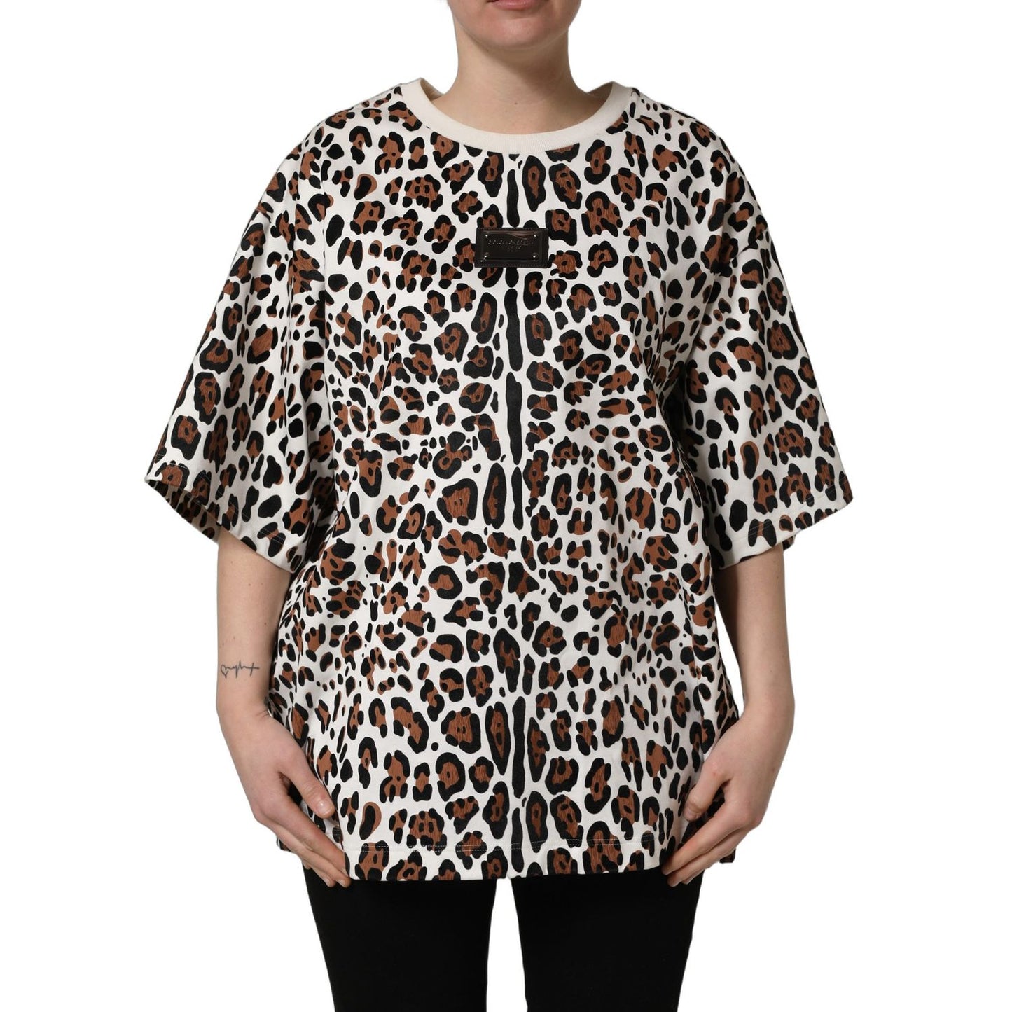 Dolce & Gabbana Multicolor Leopard Print Crew Neck T-shirt