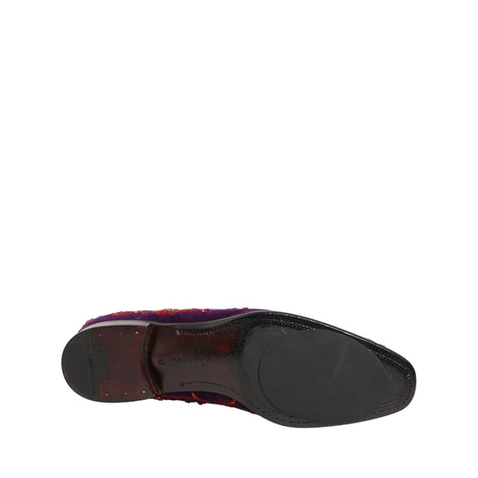 Dolce & Gabbana Violet Red Bead Embellished Loafers Shoes