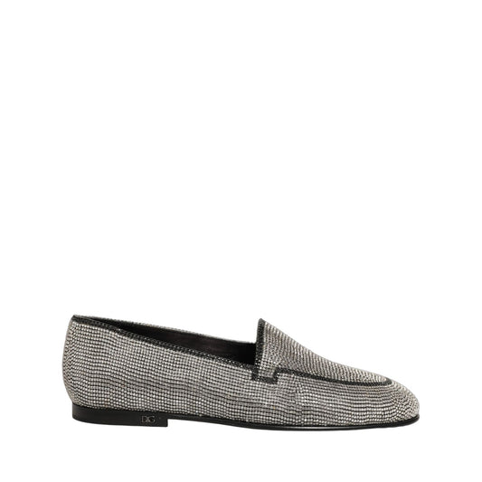 Dolce & Gabbana Silver Crystal Embellished Men Loafers Shoes