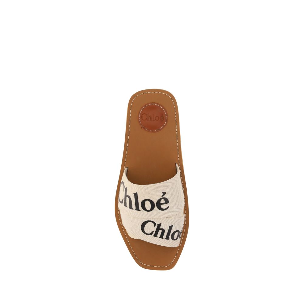 Chloé White Cotton Flat Sandals