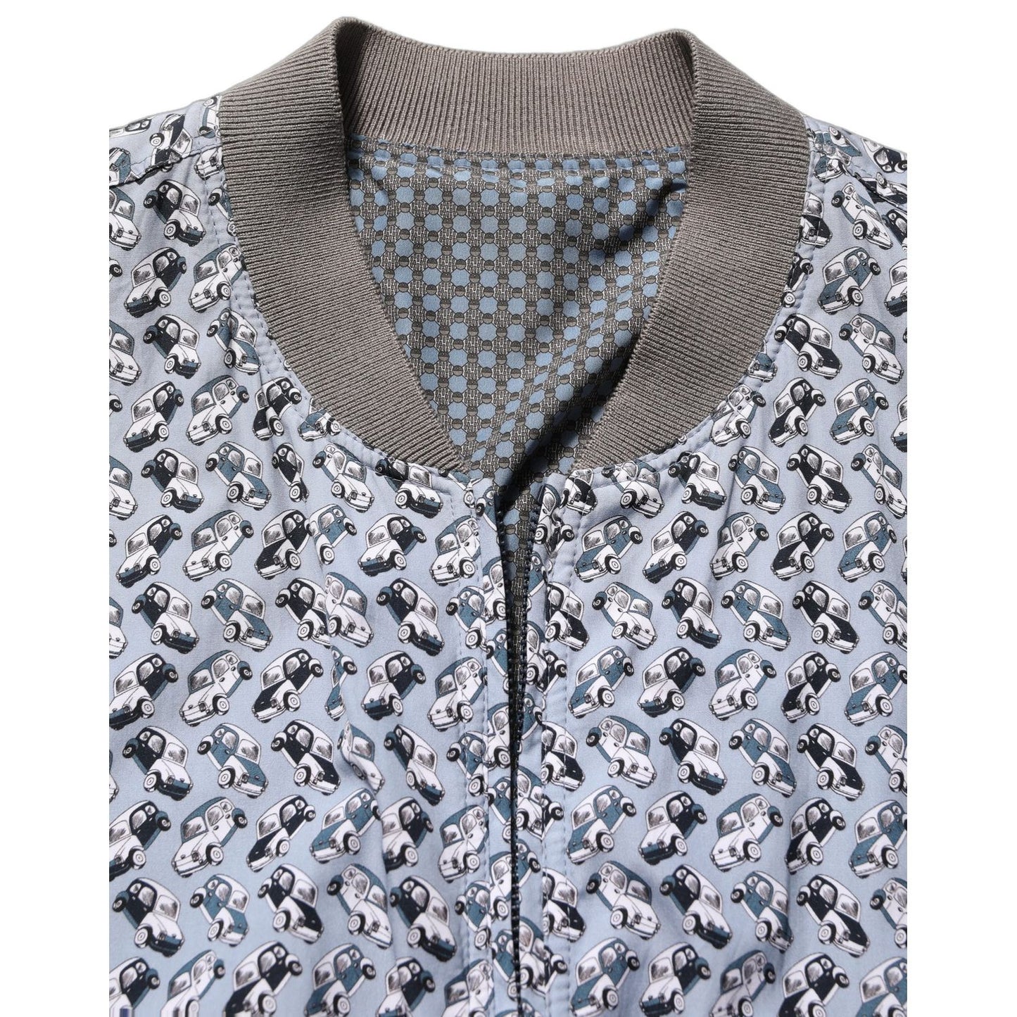 Dolce & Gabbana Light Blue Cotton Car Print Bomber Jacket