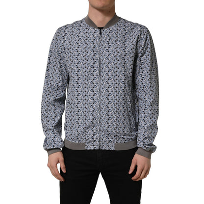 Dolce & Gabbana Light Blue Cotton Car Print Bomber Jacket