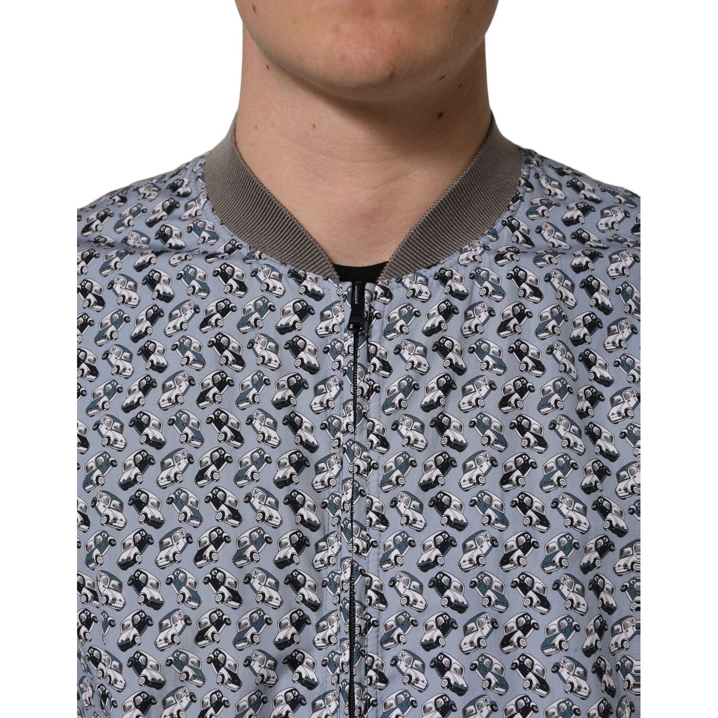 Dolce & Gabbana Light Blue Cotton Car Print Bomber Jacket