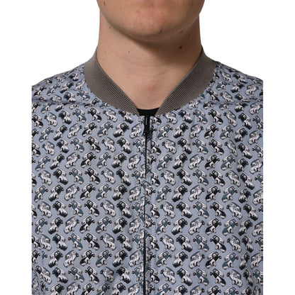 Dolce & Gabbana Light Blue Cotton Car Print Bomber Jacket