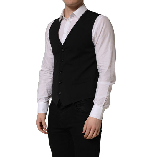 Dolce & Gabbana Black Wool Single Breasted Waistcoat Vest