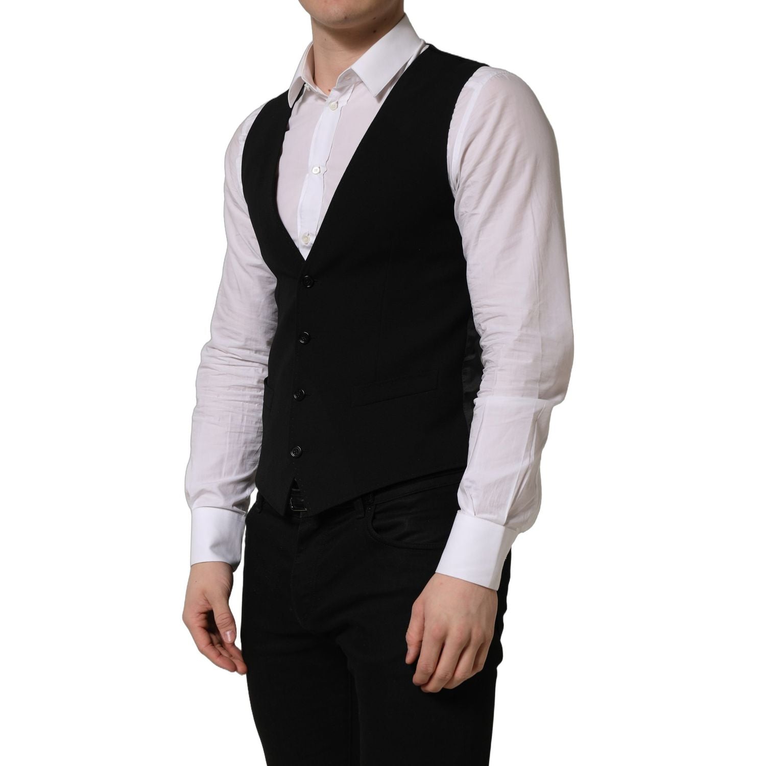 Dolce & Gabbana Black Wool Single Breasted Waistcoat Vest