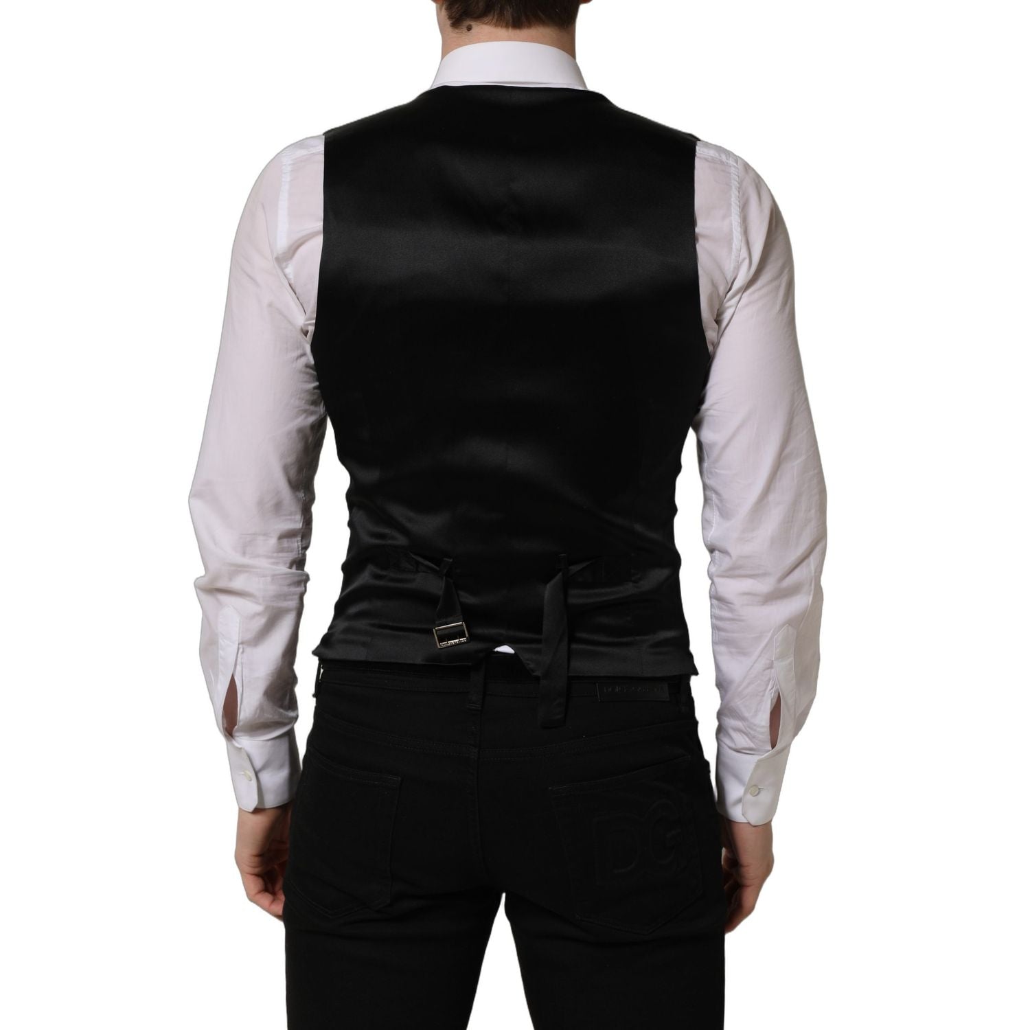 Dolce & Gabbana Black Wool Single Breasted Waistcoat Vest