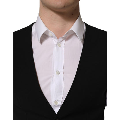 Dolce & Gabbana Black Wool Single Breasted Waistcoat Vest