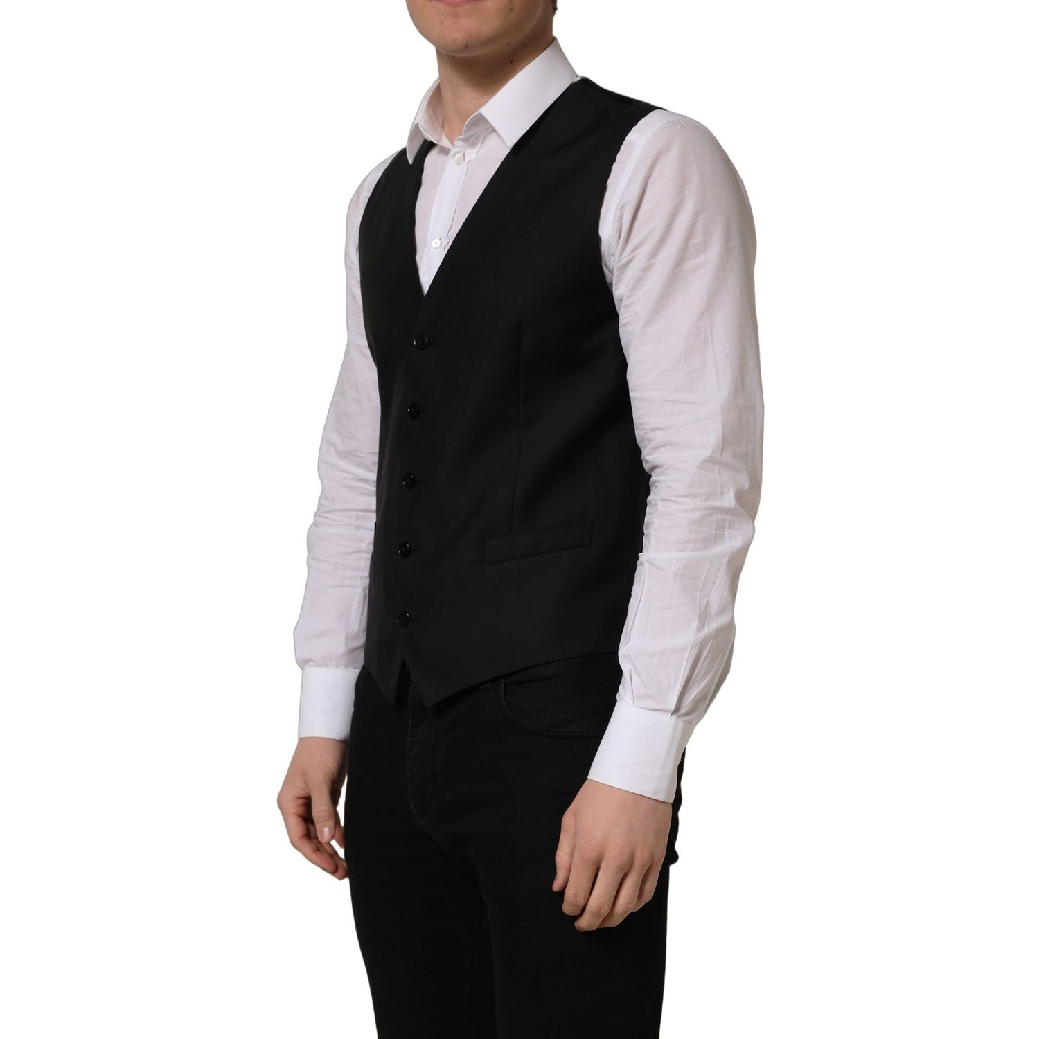 Dolce & Gabbana Black Wool Single Breasted Waistcoat Vest