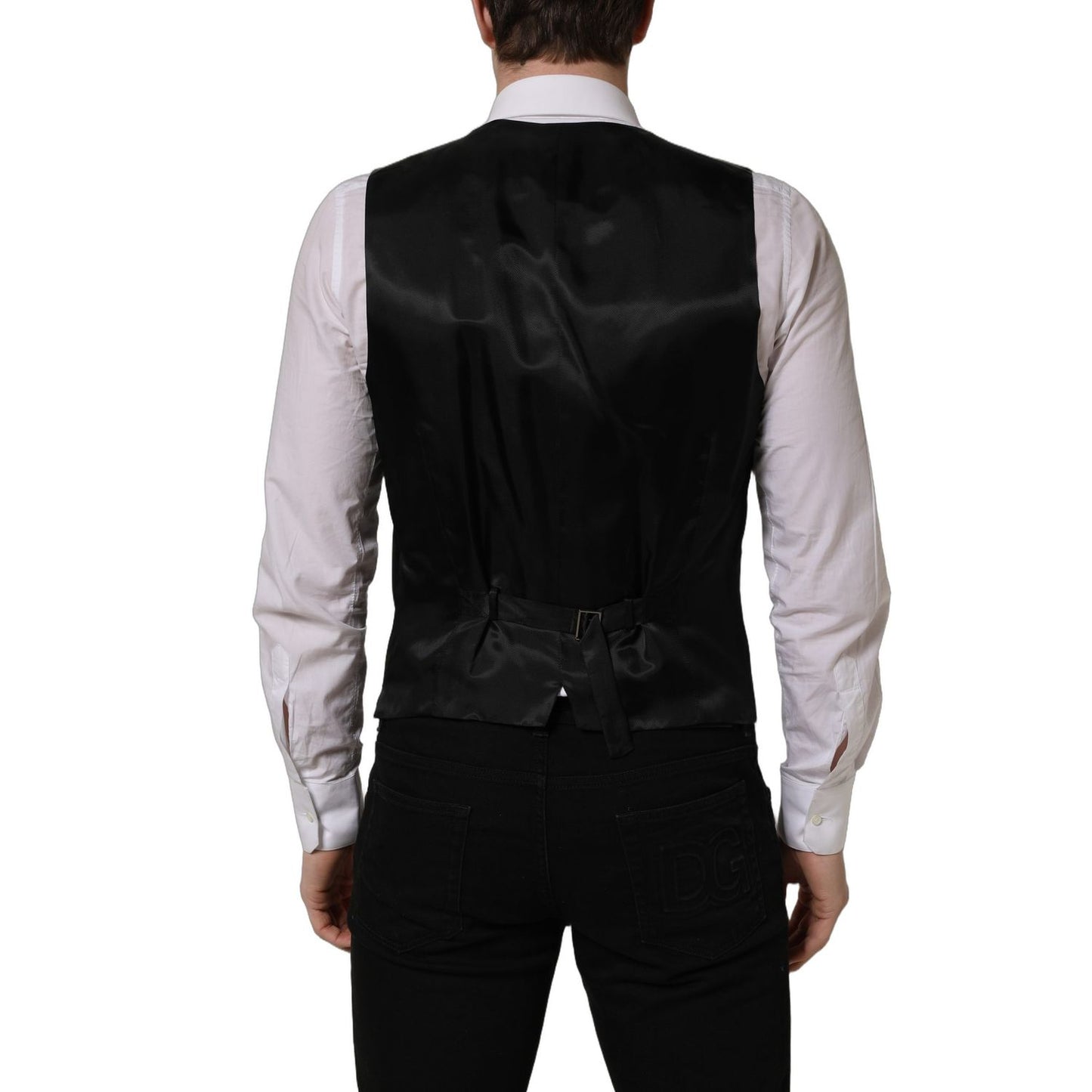 Dolce & Gabbana Black Wool Single Breasted Waistcoat Vest