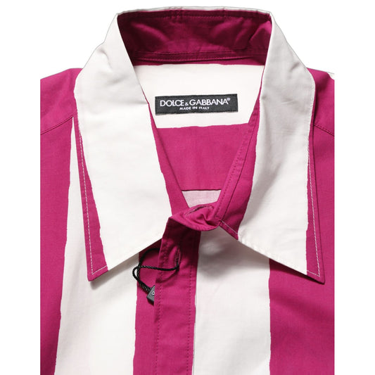 Dolce & Gabbana White Maroon Striped Men Short Sleeves Shirt