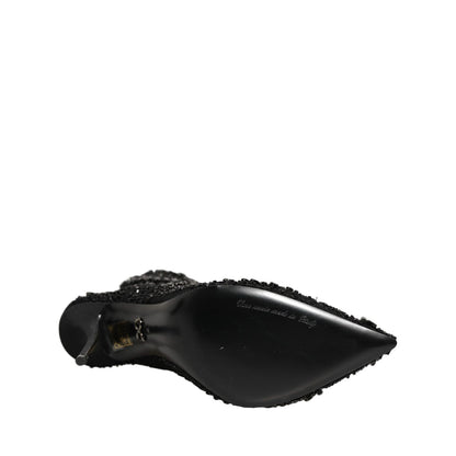 Dolce & Gabbana Black Embellished Mesh Ankle Boots Shoes