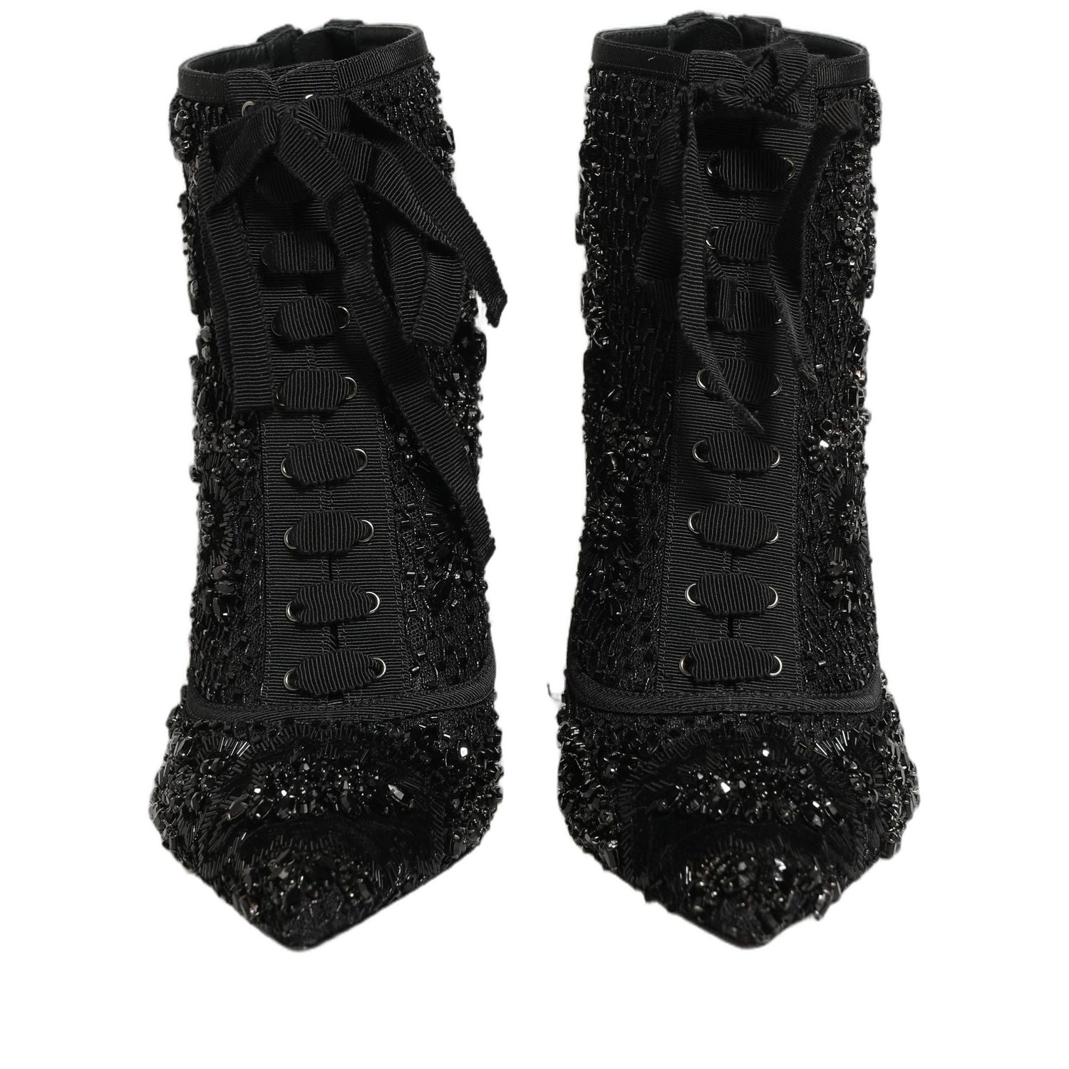 Dolce & Gabbana Black Embellished Mesh Ankle Boots Shoes