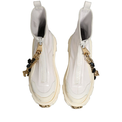 Dolce & Gabbana White Leather Rubber Logo Ankle Boots Shoes