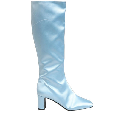 Dolce & Gabbana Light Blue Satin Knee High Boots Shoes