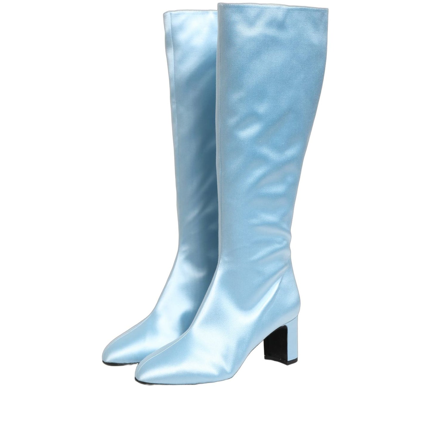 Dolce & Gabbana Light Blue Satin Knee High Boots Shoes