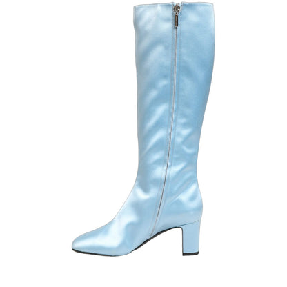 Dolce & Gabbana Light Blue Satin Knee High Boots Shoes