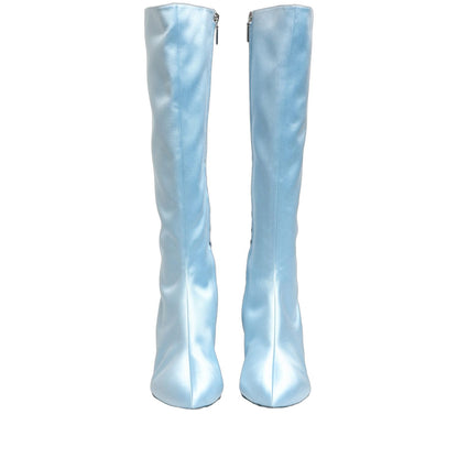 Dolce & Gabbana Light Blue Satin Knee High Boots Shoes