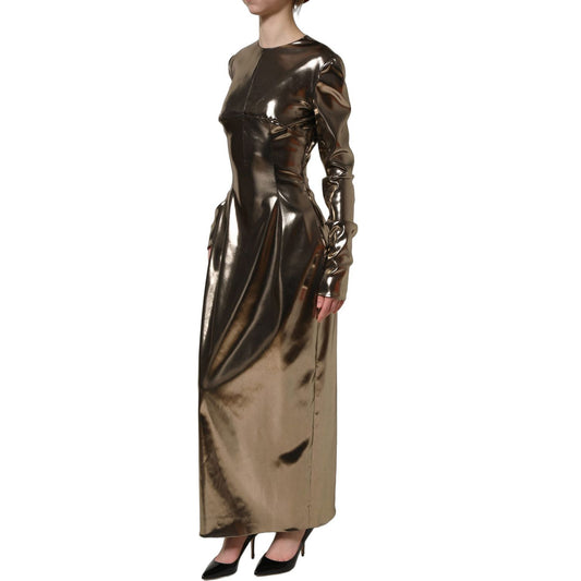 Dolce & Gabbana Metallic Gold Polyester LongSleeve Maxi Dress