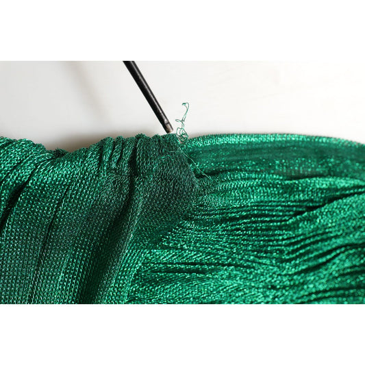 Dolce & Gabbana Emerald Green Plissé Evening Gown Dress
