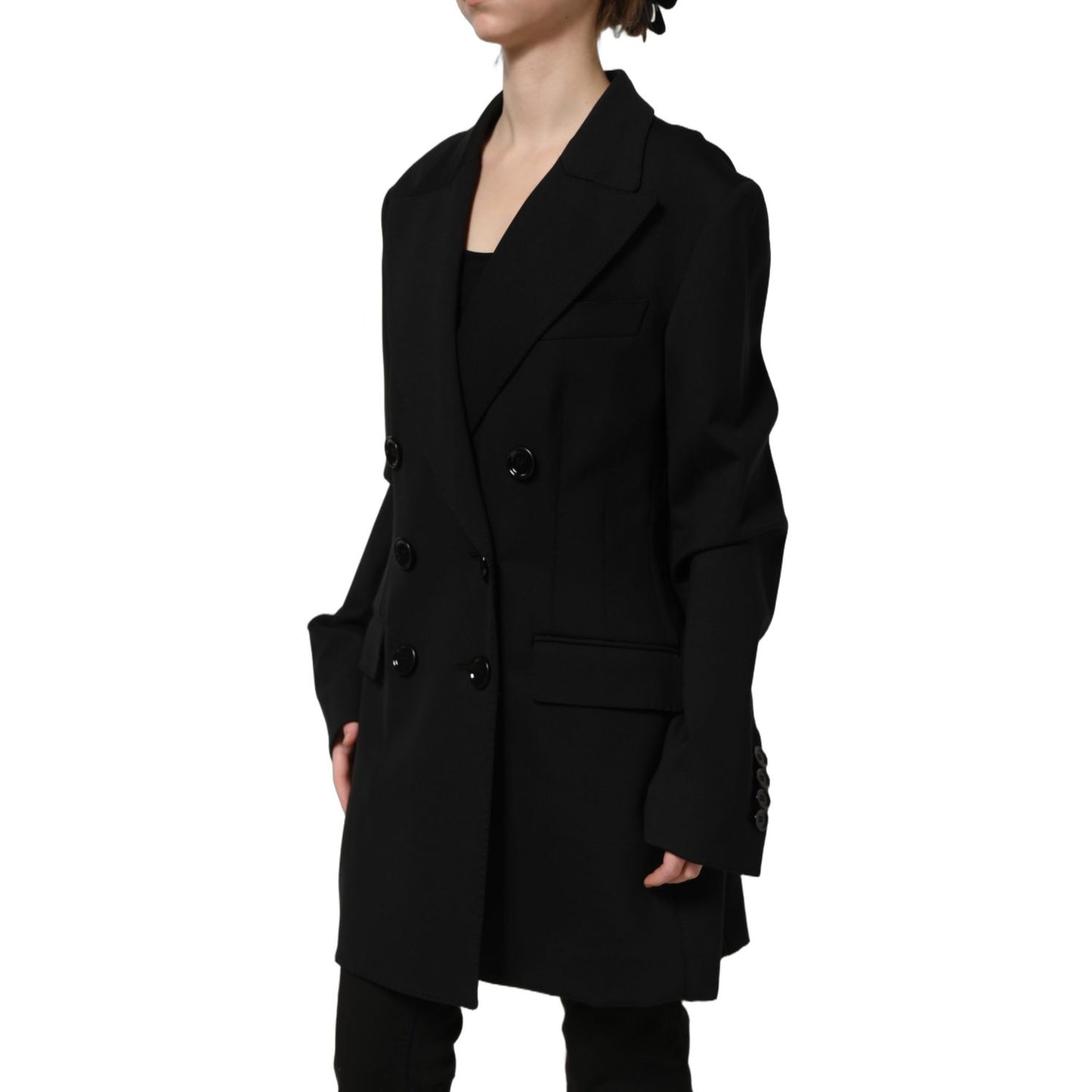 Dolce & Gabbana Black Double Breasted Crepe Blazer Jacket