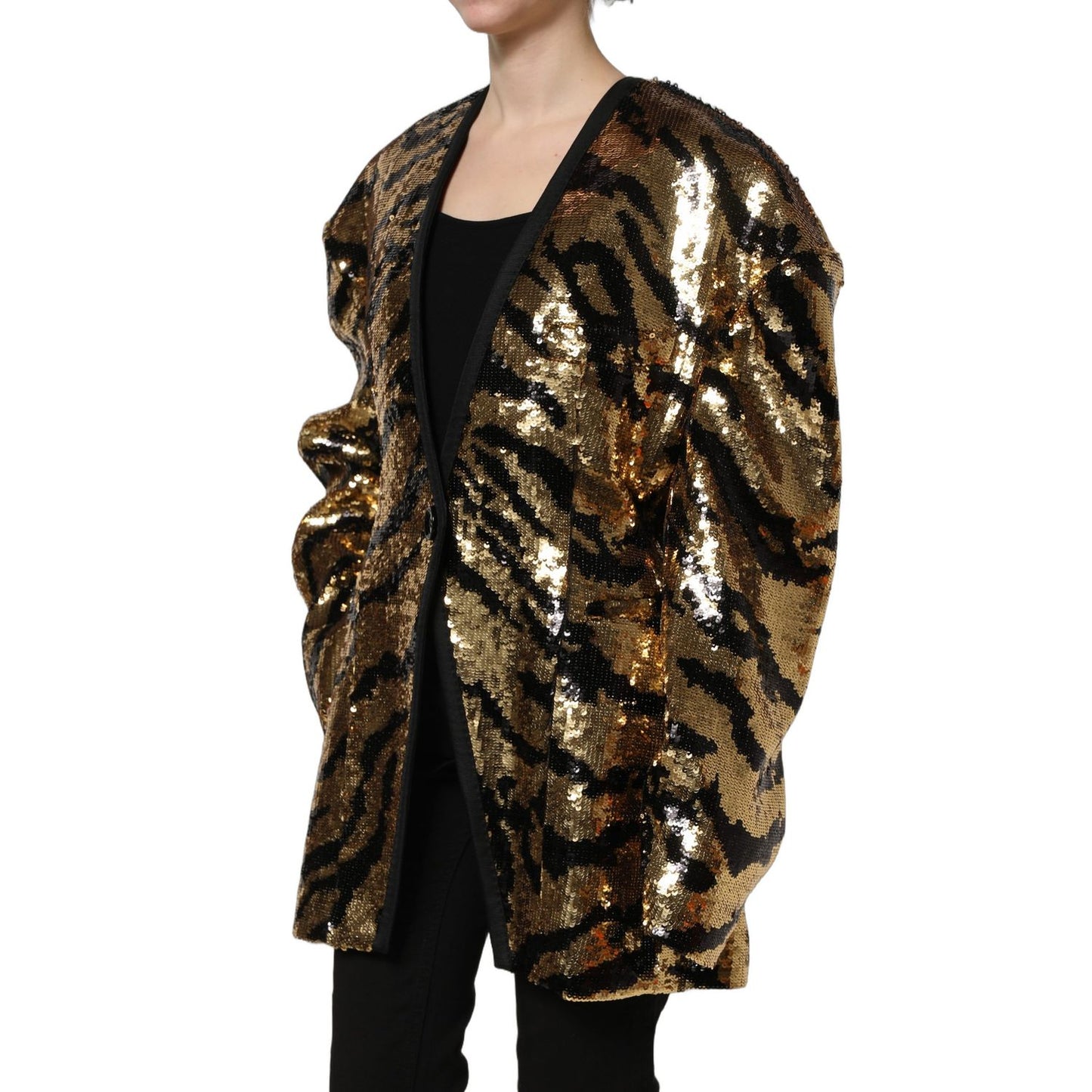 Dolce & Gabbana Black Gold Sequin Tiger Stripe Blazer Jacket