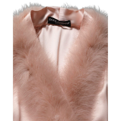 Dolce & Gabbana Light Pink Silk Turkey Feather Robe Jacket