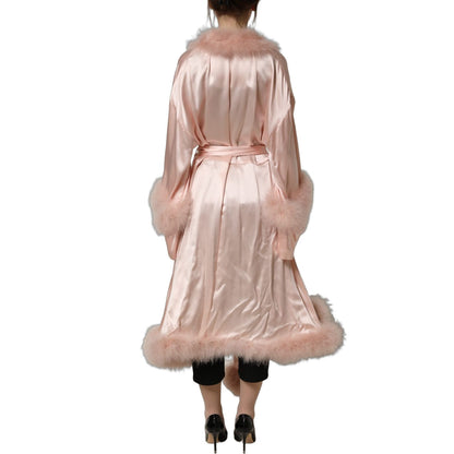 Dolce & Gabbana Light Pink Silk Turkey Feather Robe Jacket