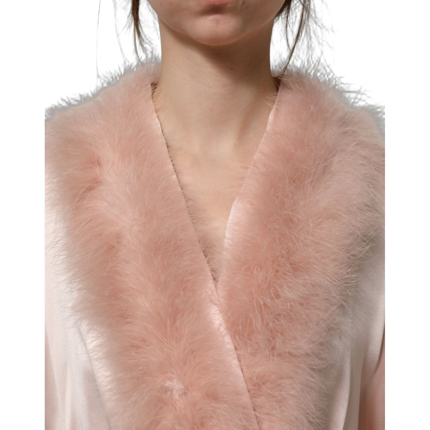 Dolce & Gabbana Light Pink Silk Turkey Feather Robe Jacket
