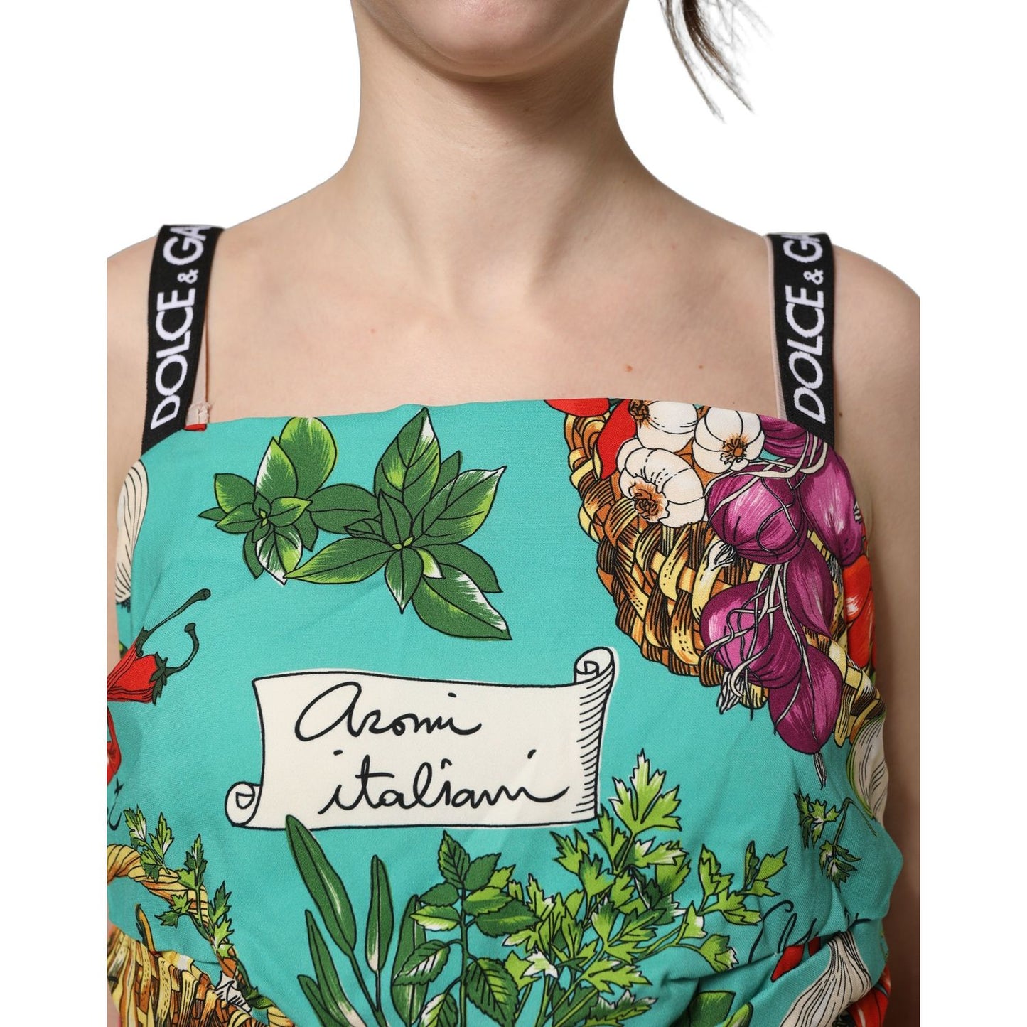 Dolce & Gabbana Multicolor Silk Vegetable Print Cropped Top