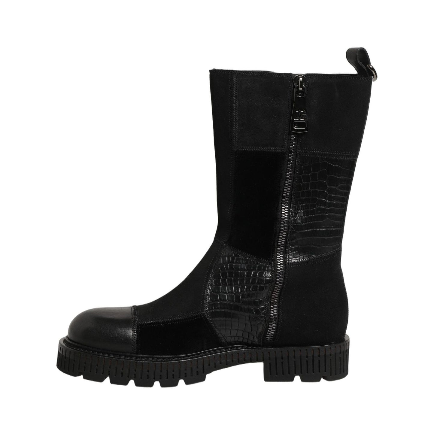 Dolce & Gabbana Black Patchwork Leather Mid Calf Boots Shoes