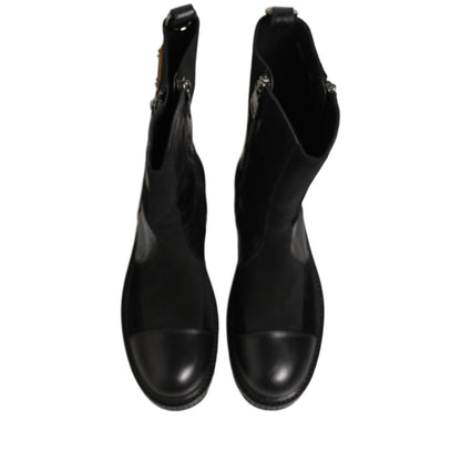 Dolce & Gabbana Black Patchwork Leather Mid Calf Boots Shoes