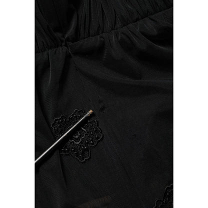Dolce & Gabbana Black Polyester Mesh Sheer Crewneck Blouse Top