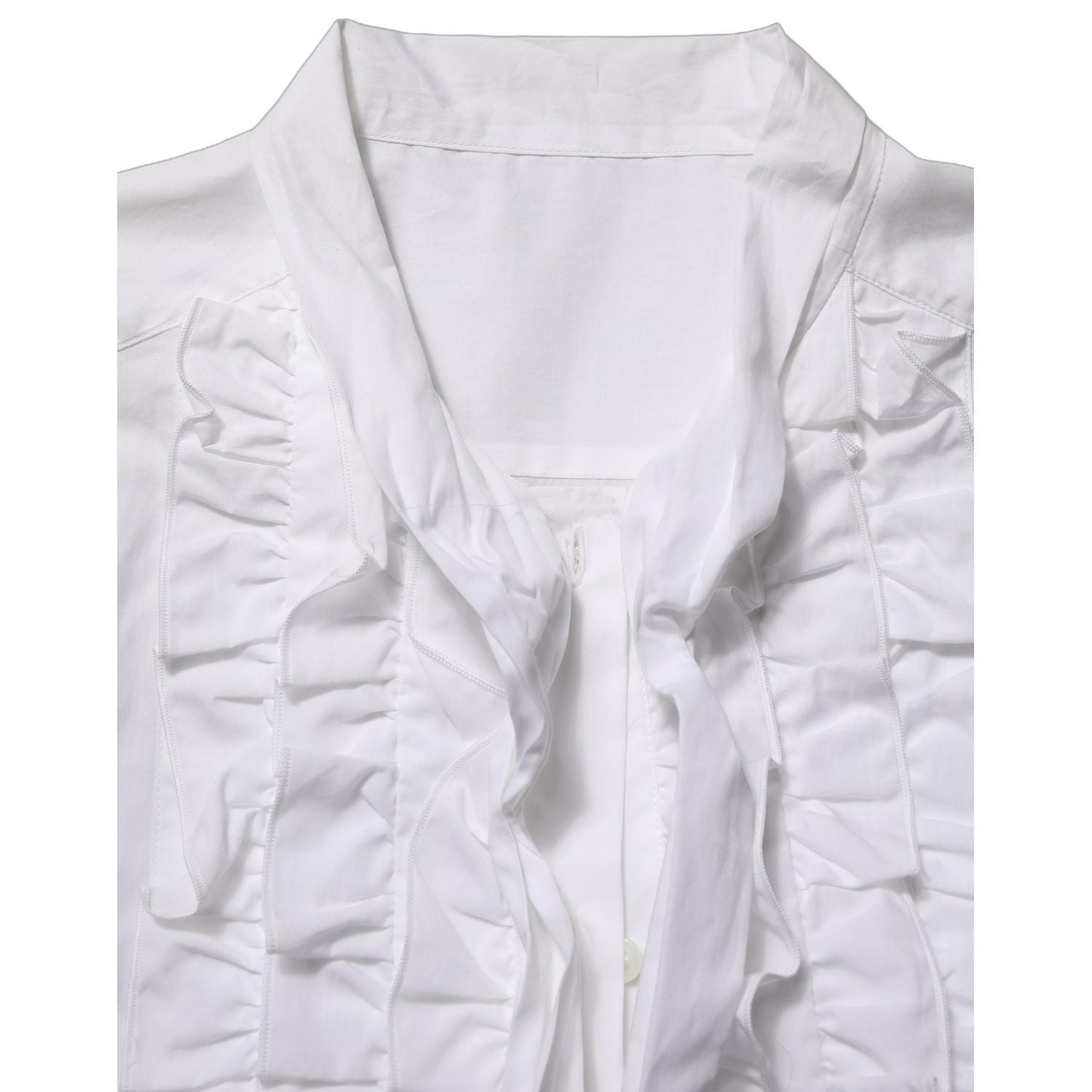 Dolce & Gabbana White Ruffled Bib Long Sleeves Blouse Top