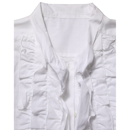 Dolce & Gabbana White Ruffled Bib Long Sleeves Blouse Top