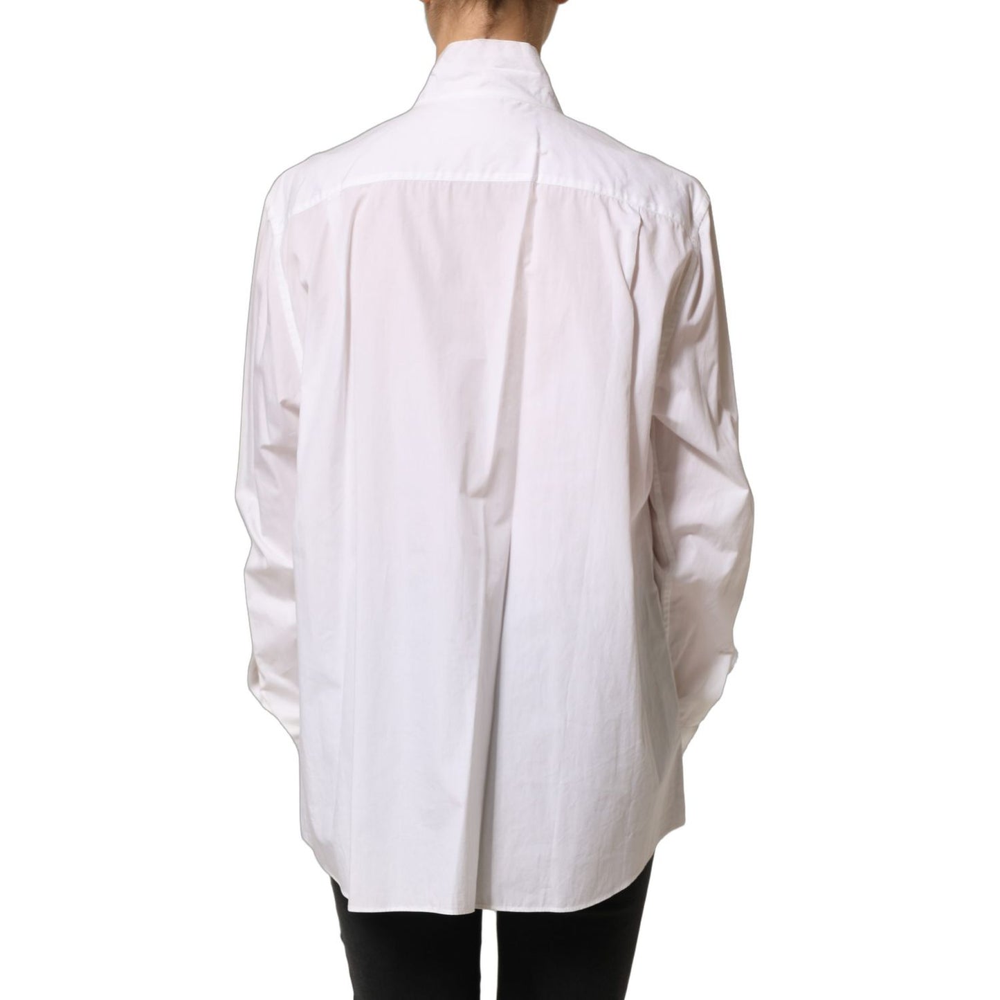Dolce & Gabbana White Ruffled Bib Long Sleeves Blouse Top