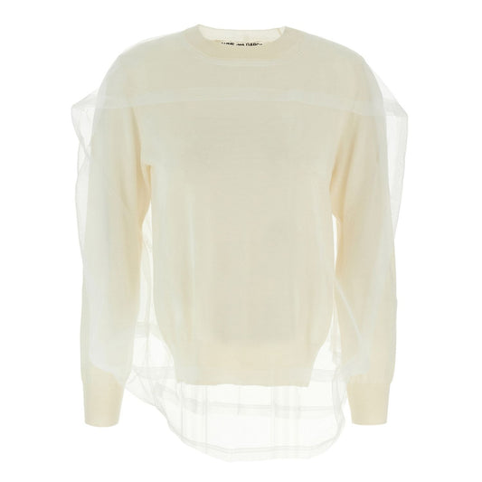 Comme Des Garçons White Wool Cardigan