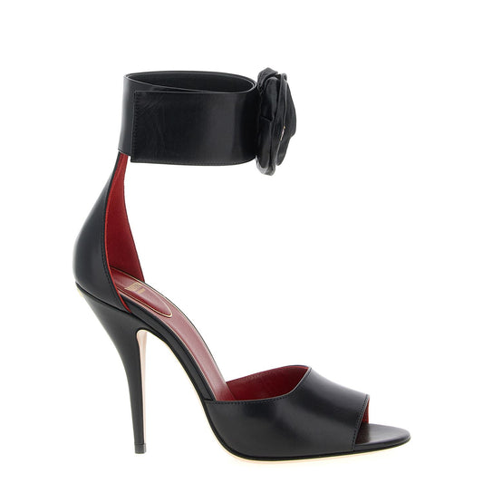 Valentino Garavani Black Calfskin Stiletto Heel Sandals