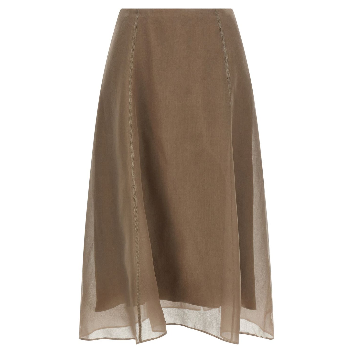Brunello Cucinelli Beige Silk Midi Skirt