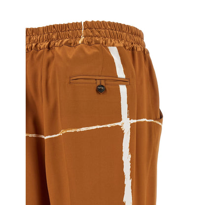 Kiton Brown Silk Casual Pants