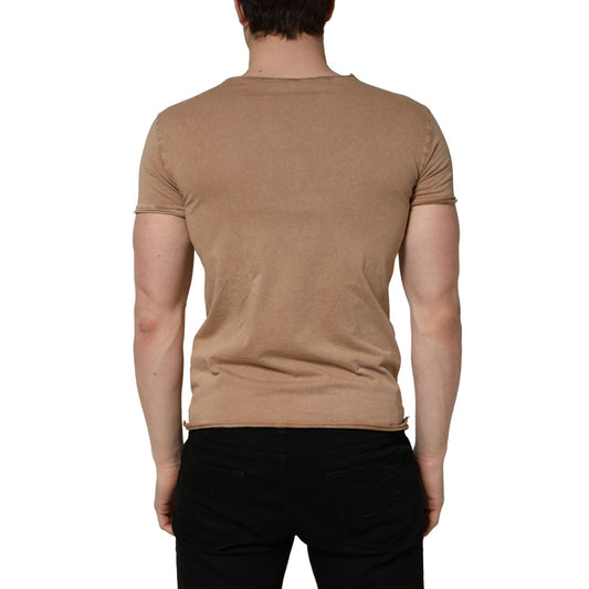 Dolce & Gabbana Brown Cotton Logo Patch Round Neck T-shirt
