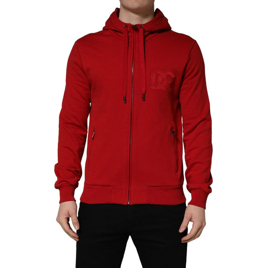 Dolce & Gabbana Red Embroidered Logo Hooded Full Zip Sweater