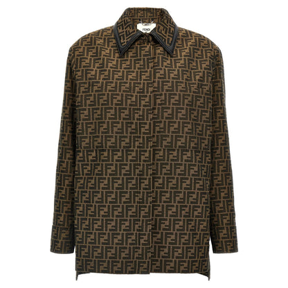 Fendi Brown Polyester Leather Jacket