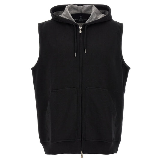 Brunello Cucinelli Black Cotton Sleeveless Jacket